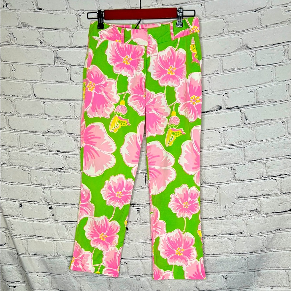 Lilly Pulitzer Vintage Hibiscus Print Ankle Length Pants Size 2